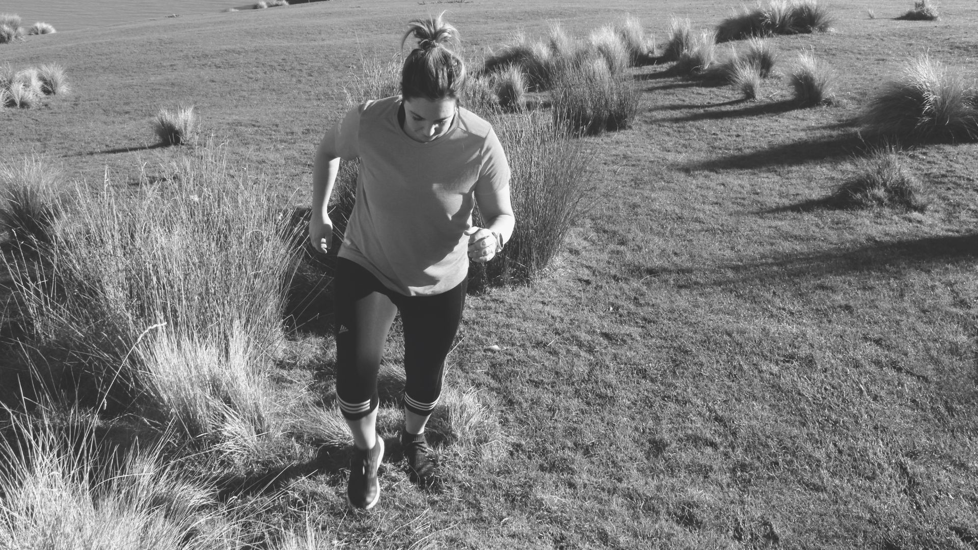 Han Romano running up a hill