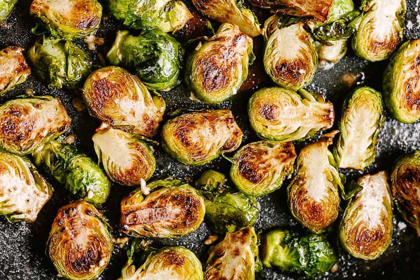 tray of roasted brussel sprouts